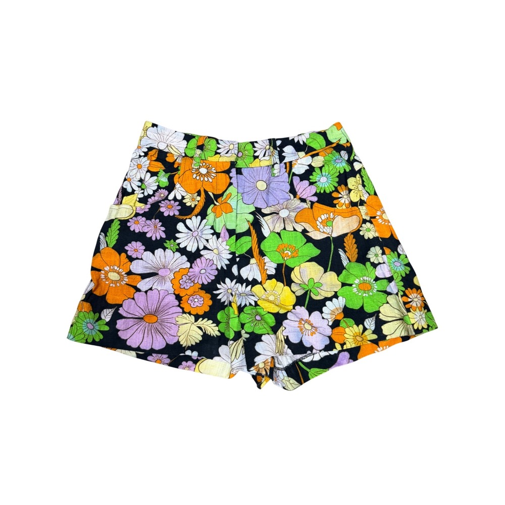 Maje Retro Floral High Waisted Shorts 70s Boho Festival Multicolor Size 34 US 2‎